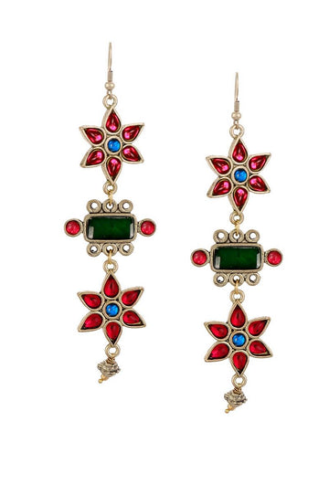 Green-Magenta Afghan German Silver Earrings